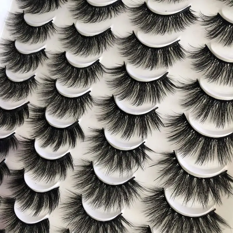 false eyelashes & tools 3d faux mink 10mm C D curl volume strip lashes with tray russian strip eyelashes