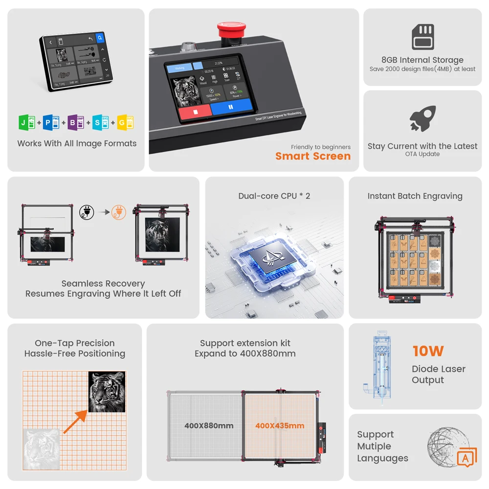 Algolaser DIY KIT MK2 High Precision Laser Cutter for Wood and Metal, Dark Acrylic, Glass, Leather