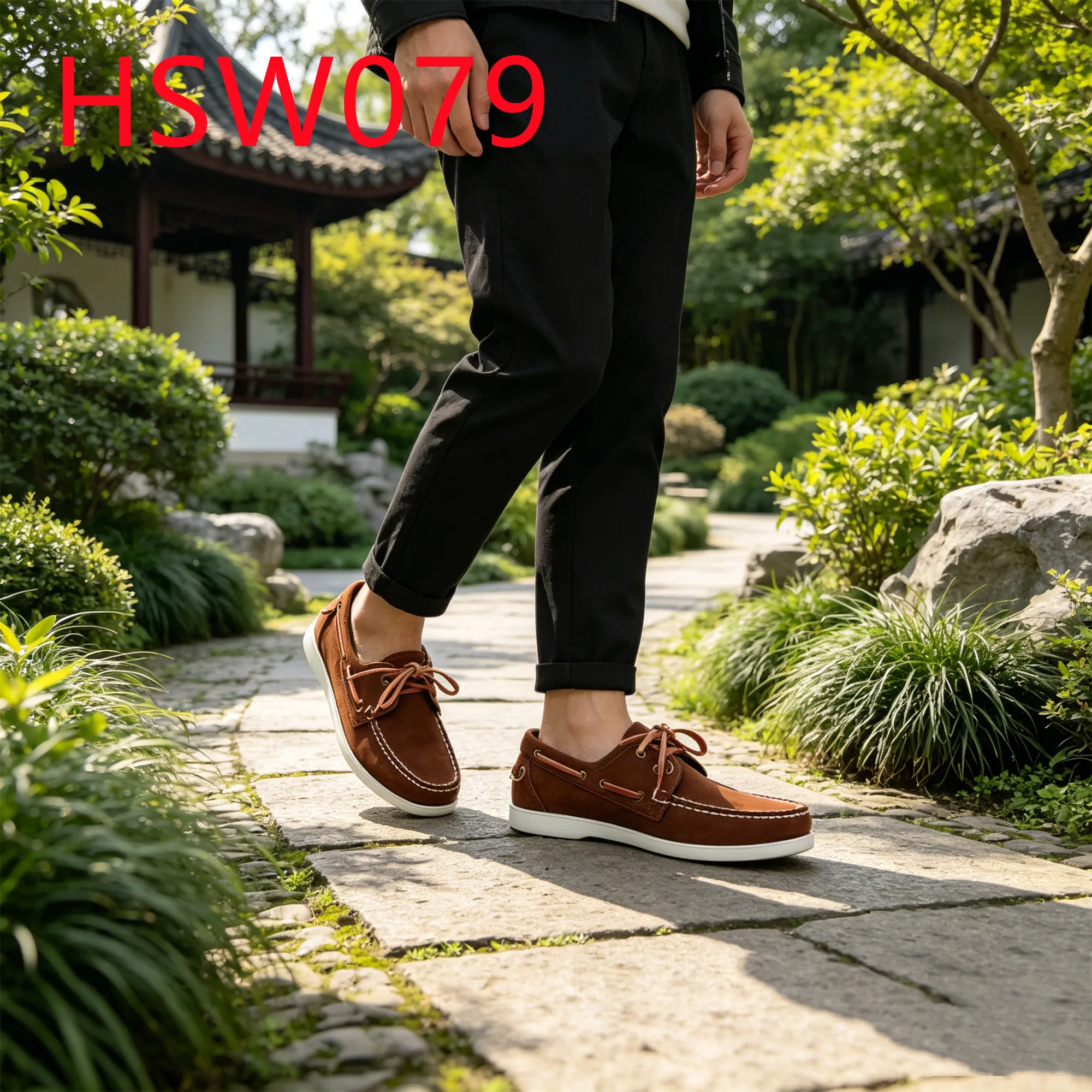 HY,Spain Popular Top-end Crazy Horse Leather Causal Peas Shoes Outdoor Leisure Abrasion-proof Sole Red Brown Boat Shoes HSW079