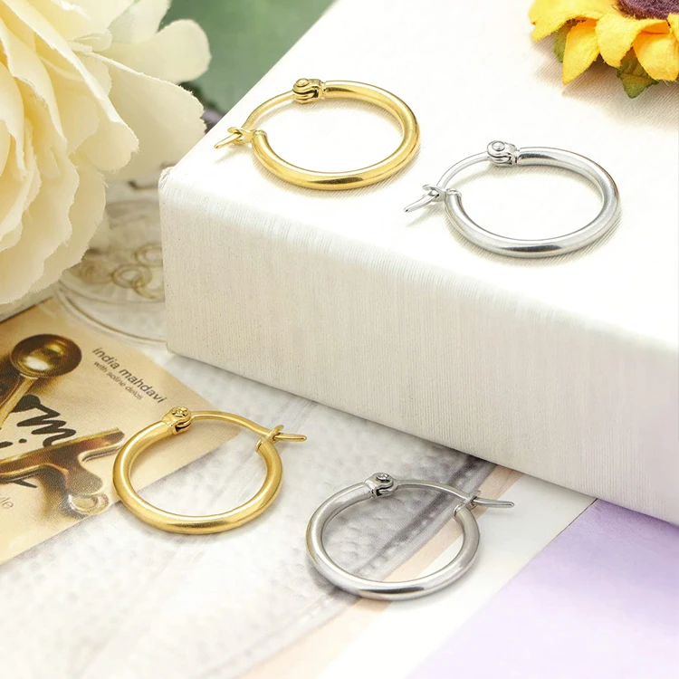 Arete Wholesale Trendy Stainless Steel Multi Size Gold Huggie Ear Rings Set Big Large Circle