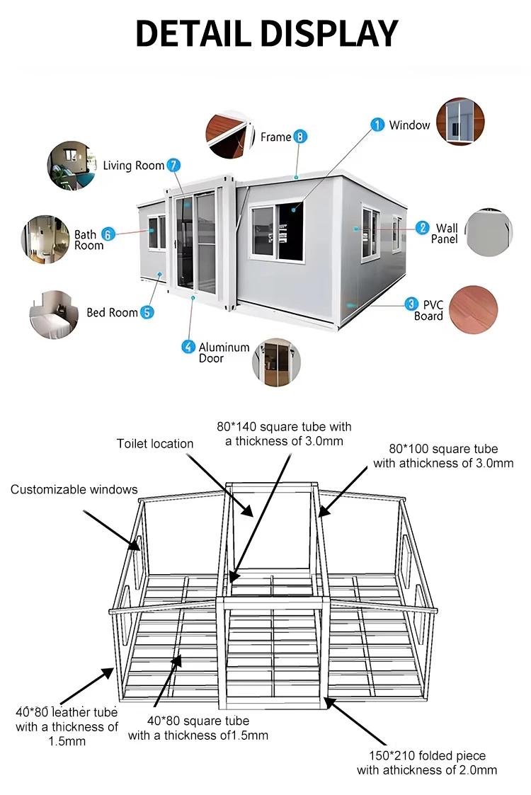 Custom 40ft High Cube Expandable and Foldable Prefab Container House 40ft Steel Expandable Container Villa