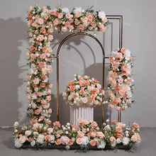 Decorative dark red table backdrop stand flower runner artificial flower row wedding decoration
