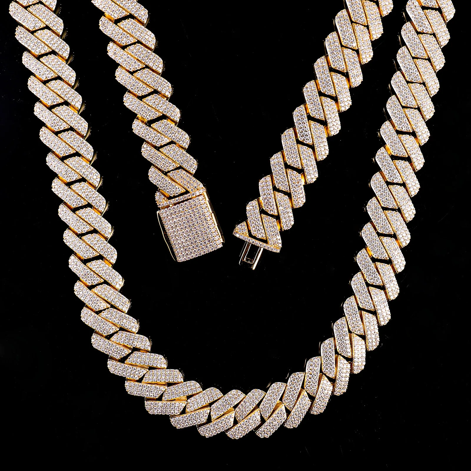Mens Cuban Link Chain Miami Iced Out Diamond Cut Moissanite Cuban Chain