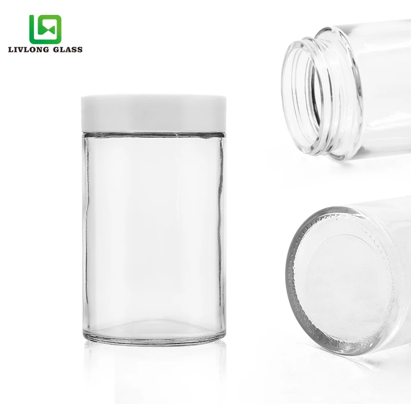 2.5oz Child Resistant Tall Glass Jars With Black Caps - 3.5 Grams