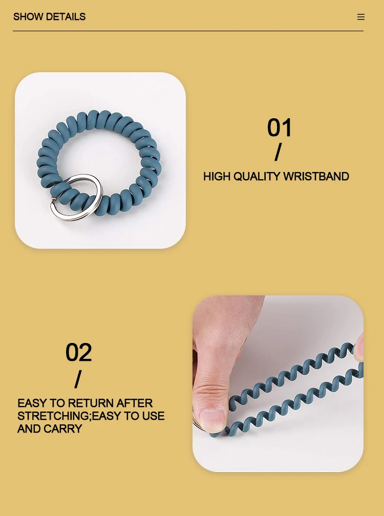 Stretchable Wristband Wristlet Keychain Wrist Key Chain,Spring Flexible
