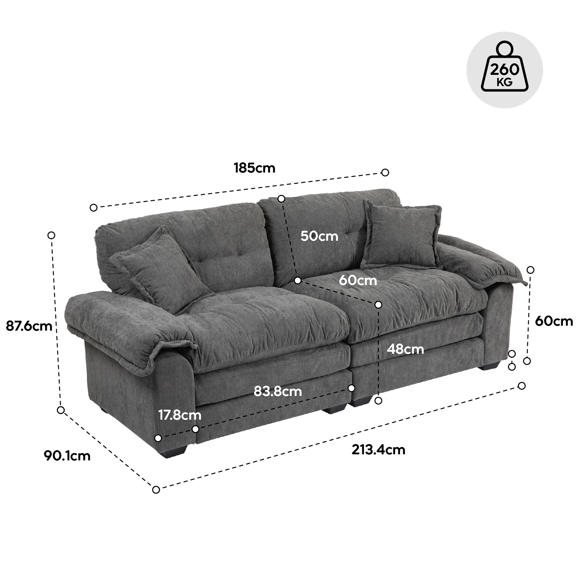 Canapé chenille coussin double couche mémoire mousse support stable