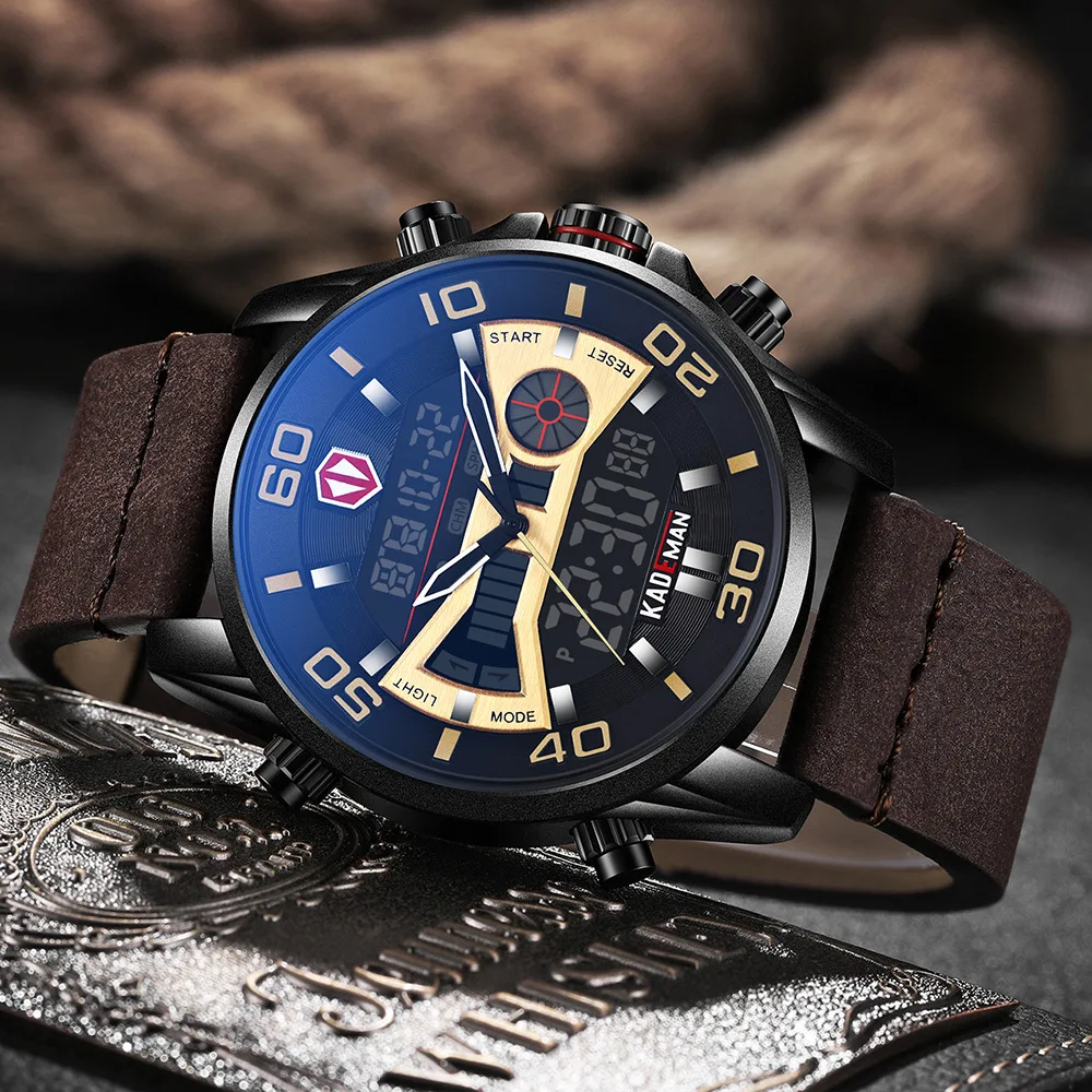 KADEMAN Watch 6171L Sport Watch Dual Time Analog Digital Movement Men Watches 3ATM Waterproof Good Quality Leather Band Relogio Alibaba