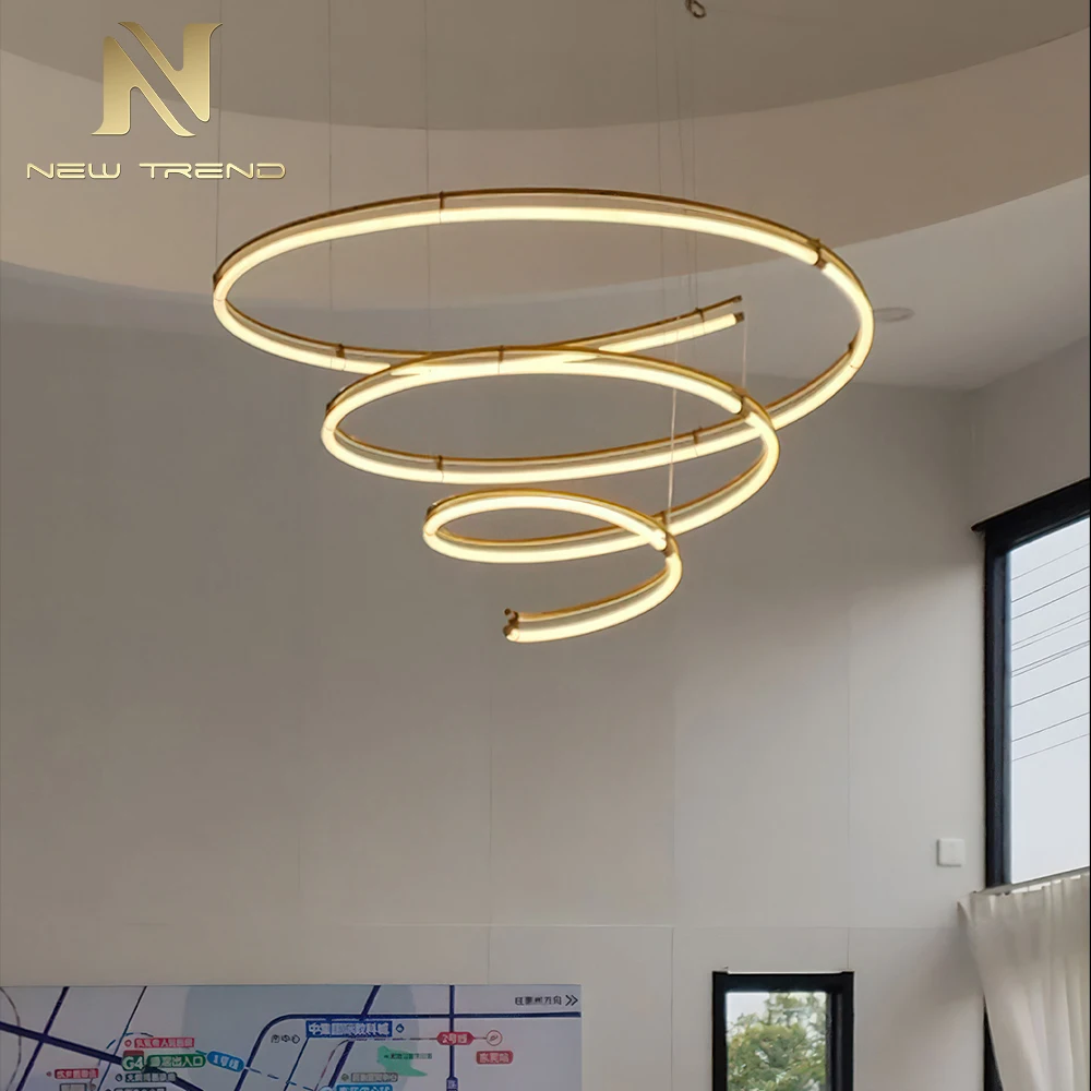 Suspension LED sculpturale moderne en forme d’auréole – Installation artistique sur mesure de grande dimension pour le hall, la salle d’exposition et le restaurant