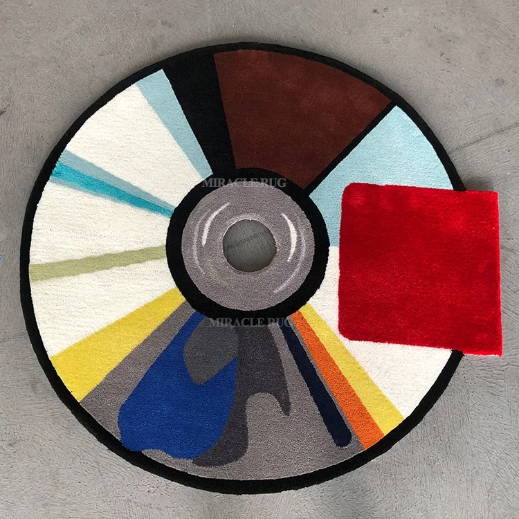 Custom Designer CD Shaped Carpet Round Area Rug Hand Tufting Designs 3D Music Bedside Customized CD Disc Carpet Logo Rug Carpets