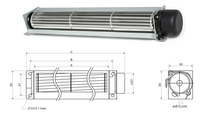 Cross Flow Fan, 25MM, 12V, Tangential - detail 4