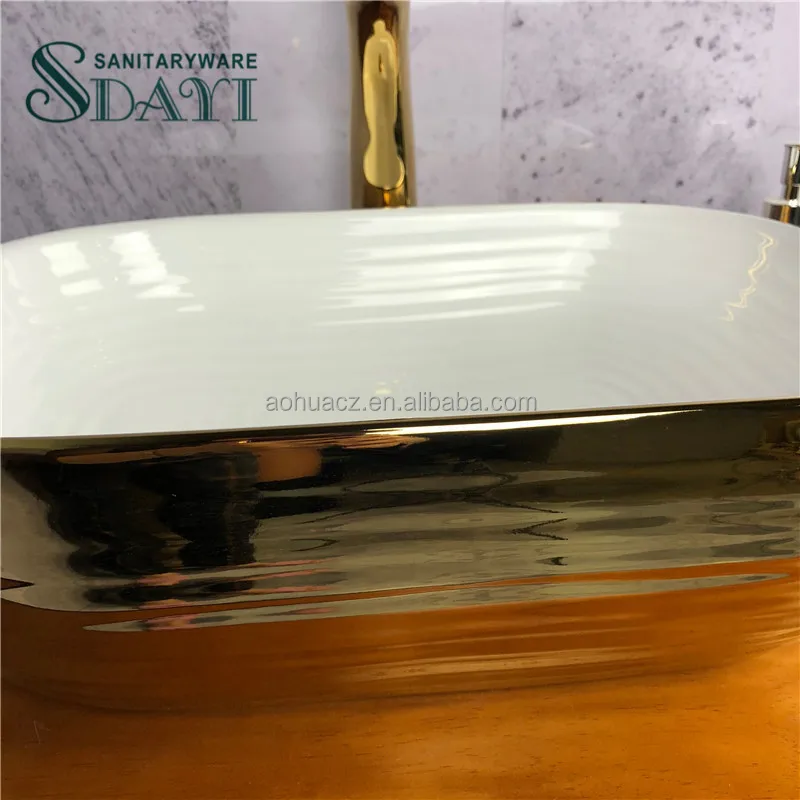 SDAYI Sanitary Ware Small Size Line Golden Color Design  Hand Wash Basin Lavatory Basin for  Bathroom