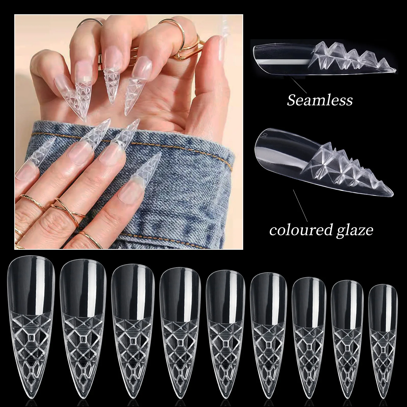 120pcs /box Concave-Convex 3D Half Cover False Coloured Glaze Nail Tips