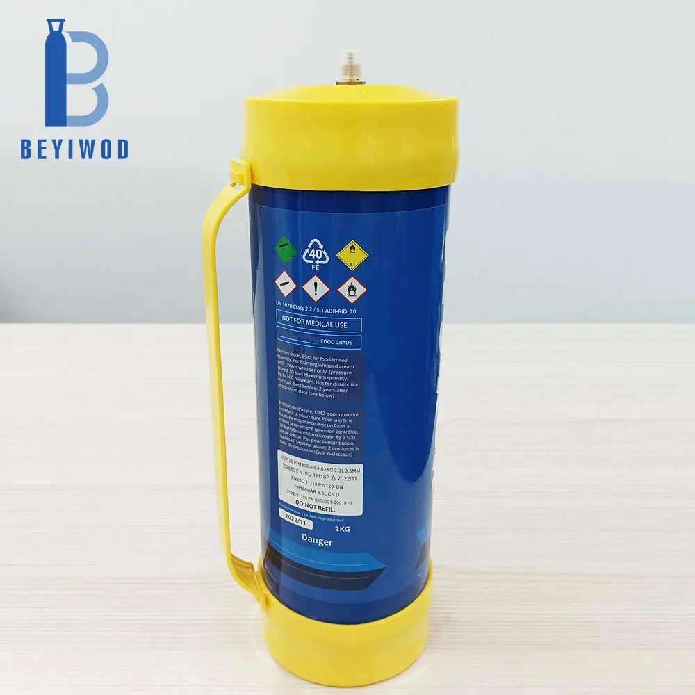 Chargeur de crème fouettée jetable 3,3 L 2 kg Air CO2 O2 N2 Bouteille de gaz jetable en acier