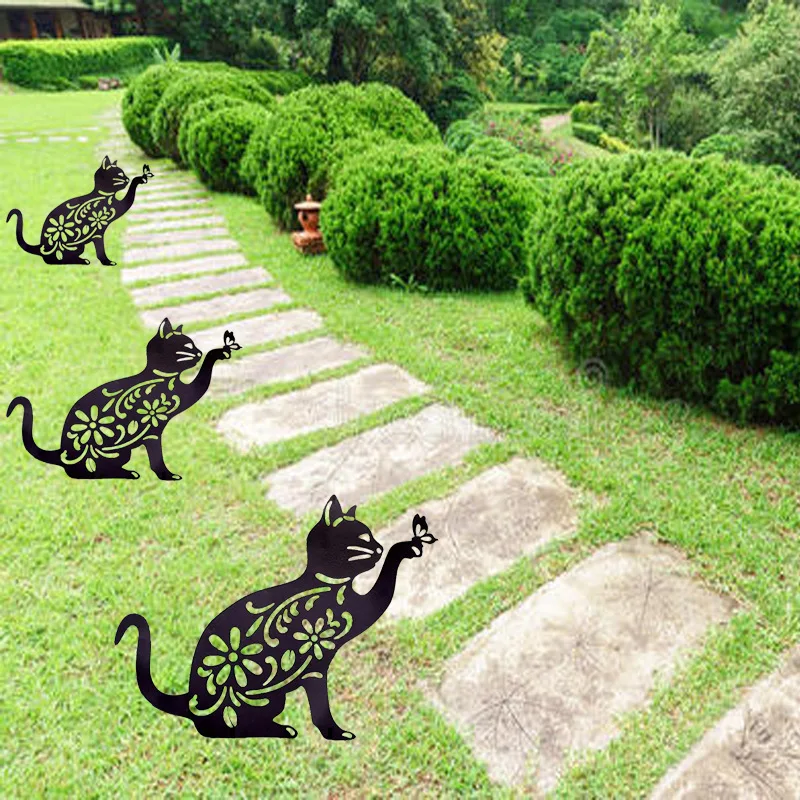 Decorazione Da Giardino Gatto Nero - Sagoma In Ferro Per Esterni Con Palo, Idea Regalo Per Appassionati Di Gatti