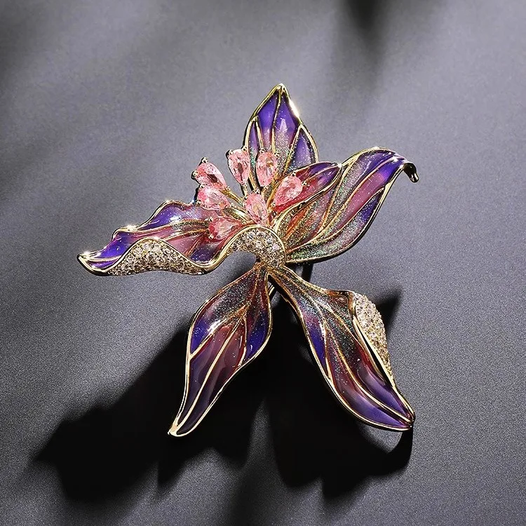 Sindary Large Orchid Flower Brooch - 7.28 Inch, Austrian Crystal, For Women's Accessories