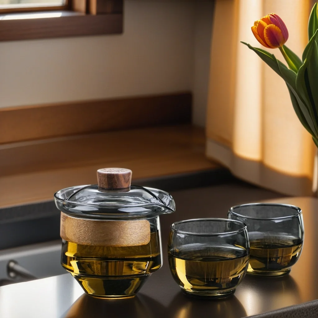 Portable 200ml High Borosilicate Glass and Heat Resistant with Filter Lid and Wood Grip Glass Tea Cup