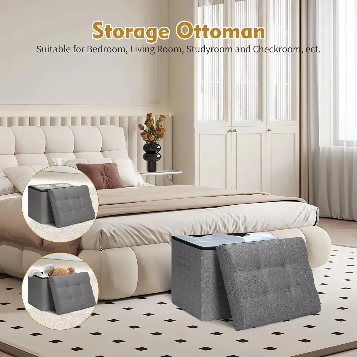 Factory Wholesale Customizable Modern Foldable Durable Space Saving Storage Bench for Home Organization