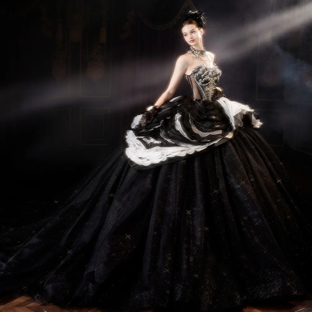 Gothic Black Lace Ball Gown Wedding Dresses New Collection Luxury Women  Bridal Gowns Lsmx193-1