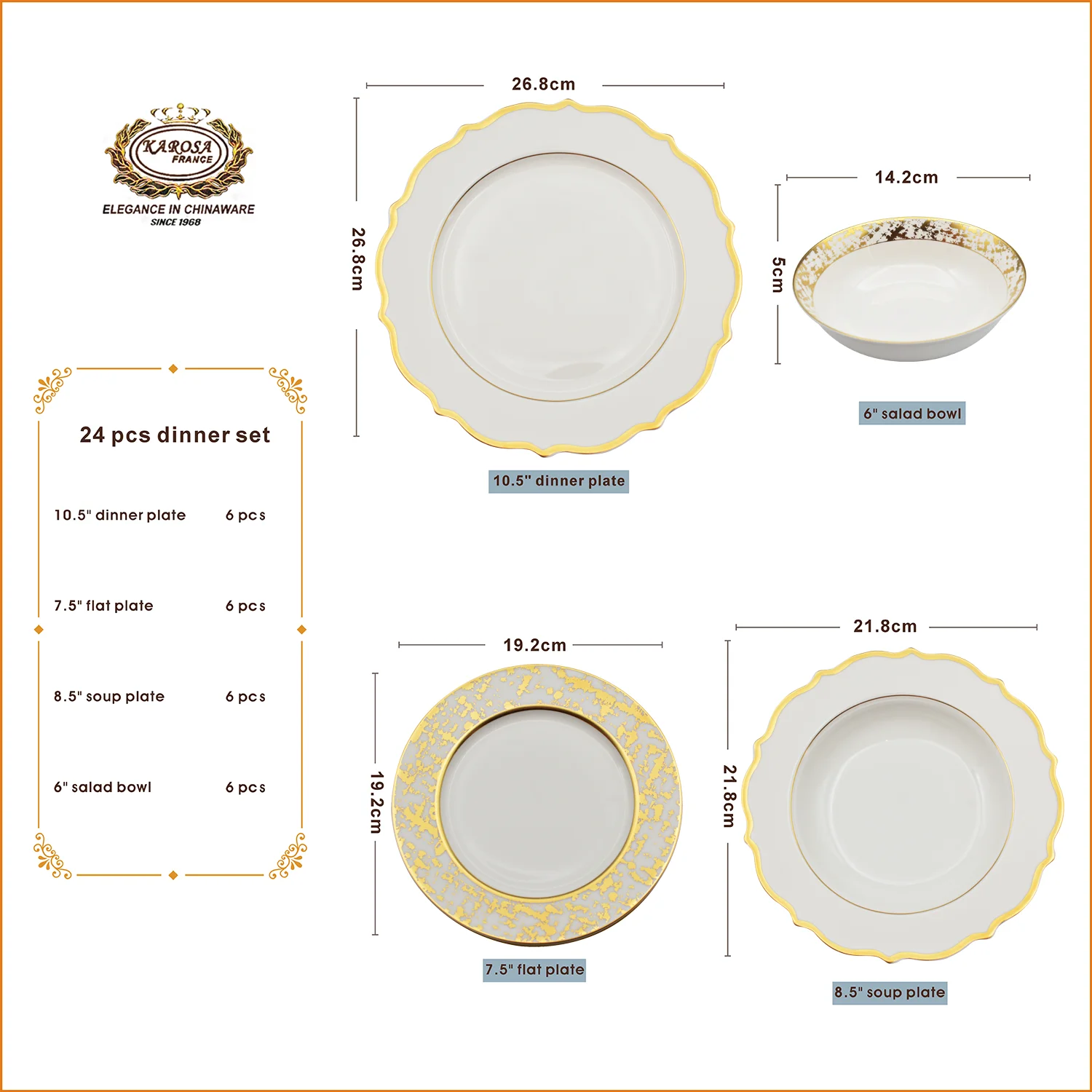 Modern Luxury Gold Rim Dinnerware Set For 6 People Luxury Fine China
