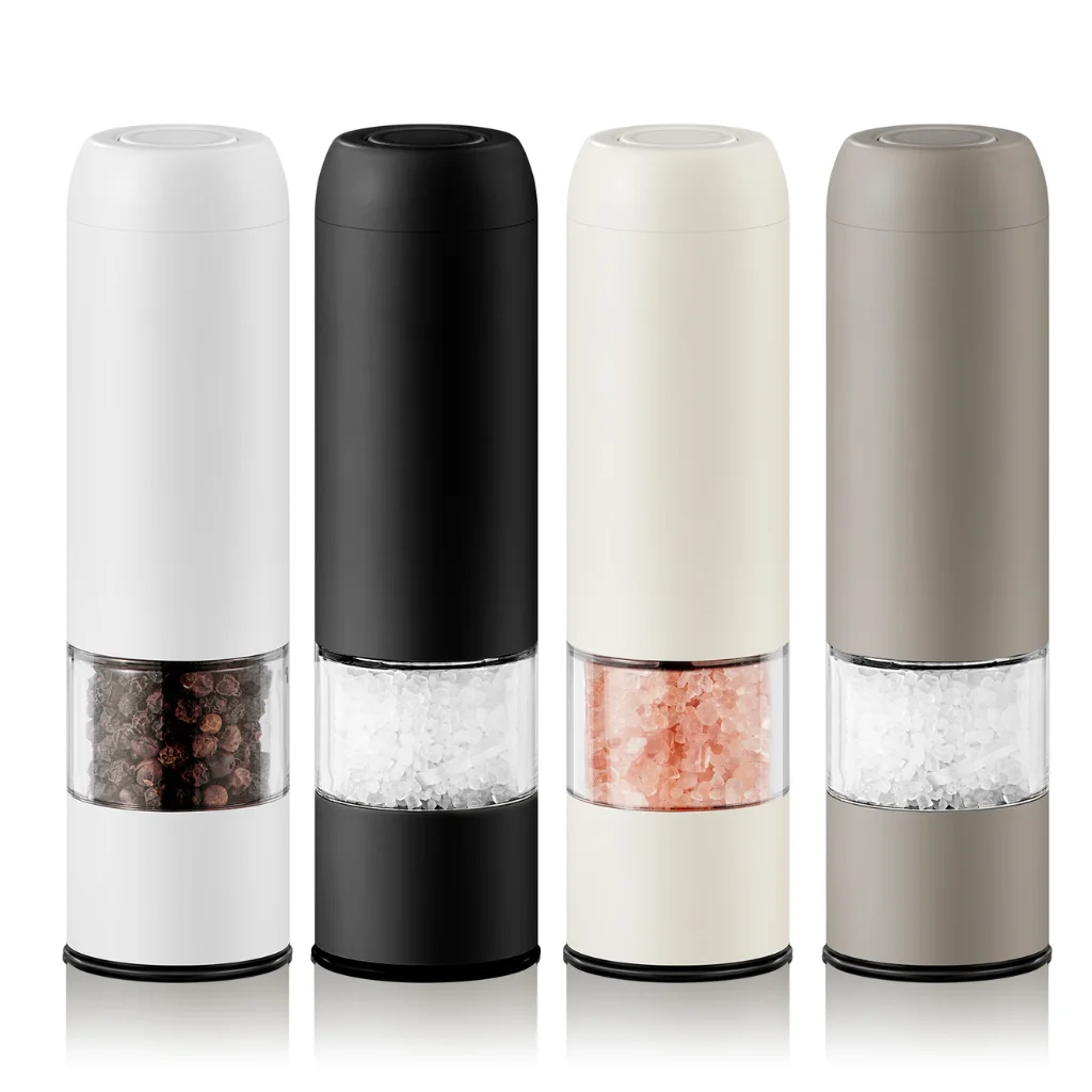 Joc automàtic de molinets per sal i pebre amb càrrega USB, modern, d'acer inoxidable i amb corones ceràmiques, portàtil per a la cuina diària