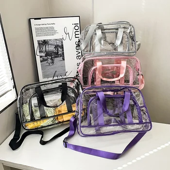 Custom Logo Holographic Pvc Duffle Bags Travel Eco-friendly Waterproof Colorful Transparent Tote Shoulder Clear Duffle Bags