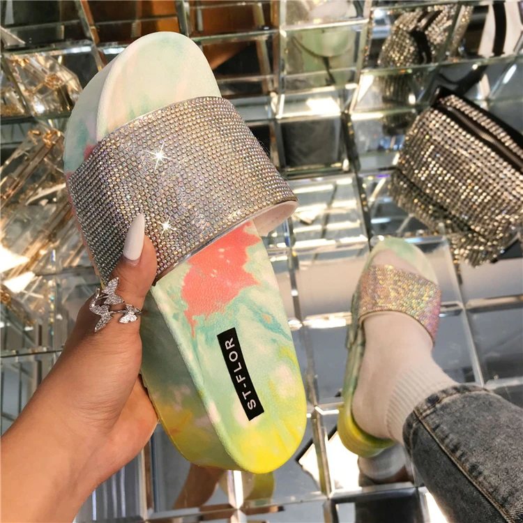 Women footwear platform diamond tie dye sandals women wedge outdoor platform slippers for women