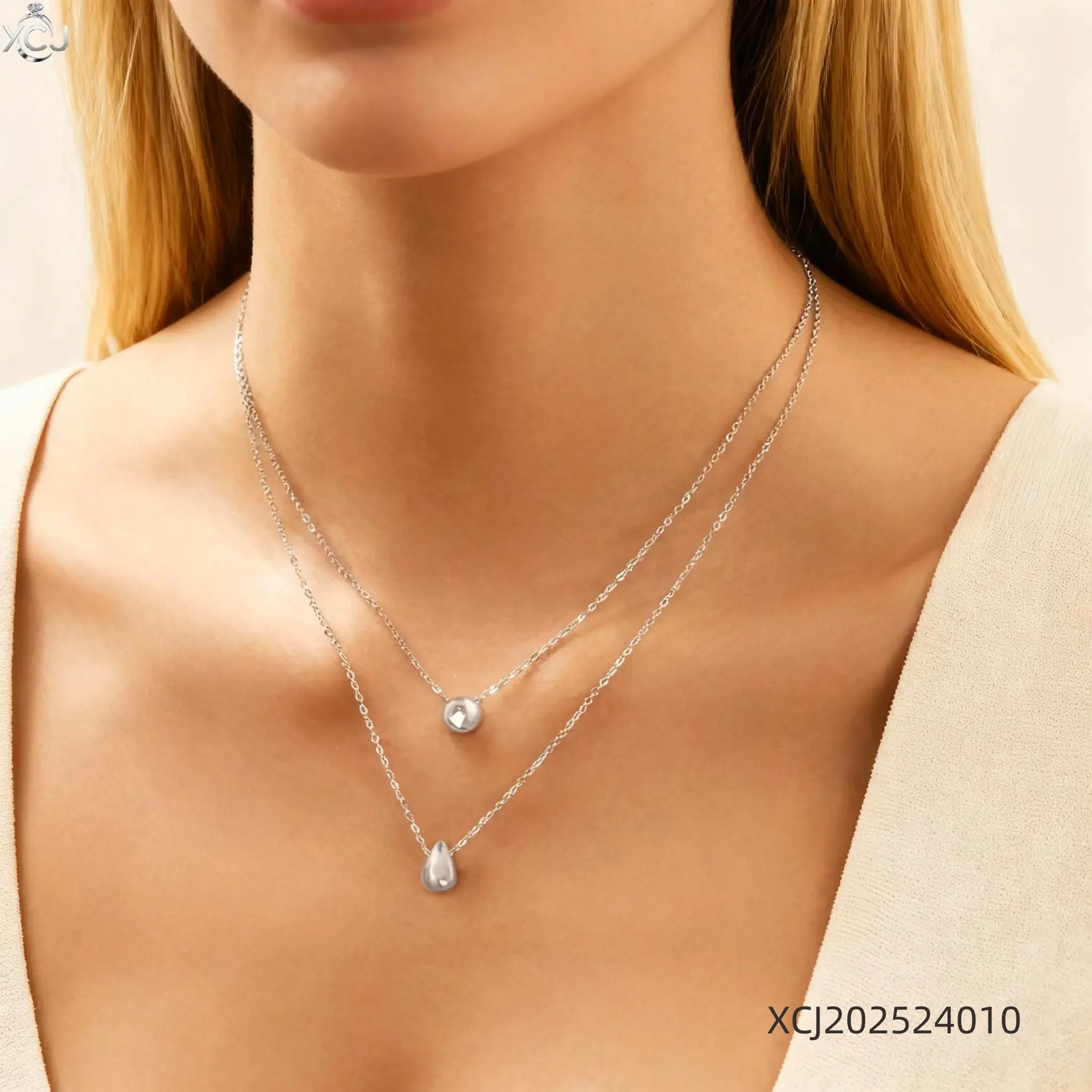 Luxury Double Layer Stainless Steel Waterdrop Necklace