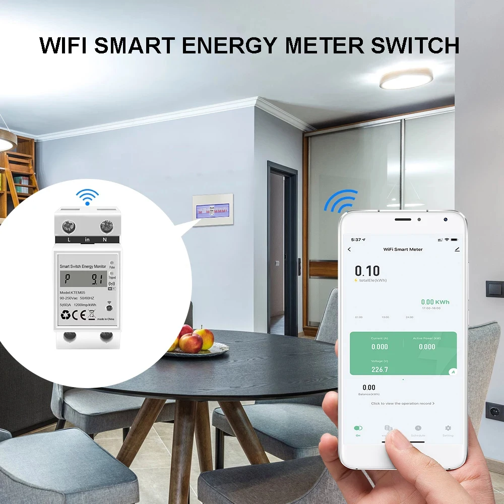 Tuya Smart Wifi Power Meter Single Phase Digital KWH Meter/Watt Meter/Smart Wifi Prepaid Electric Energy Meter