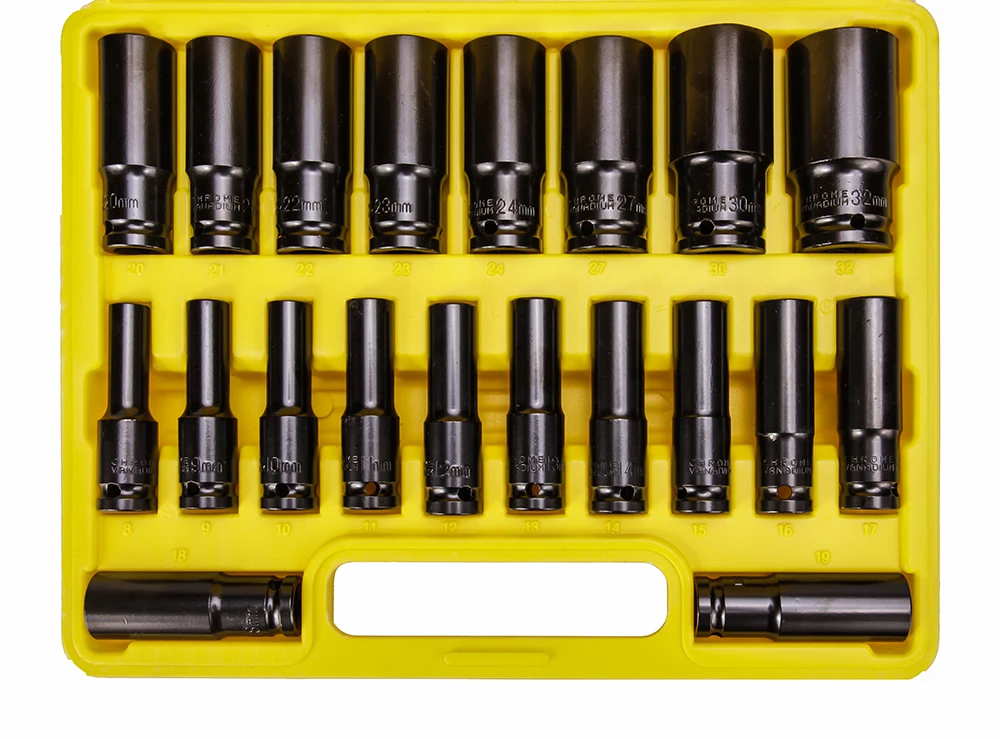 Professional 20pcs Hex Impact Wrench Sockets 832mm 1/2 Inch Black