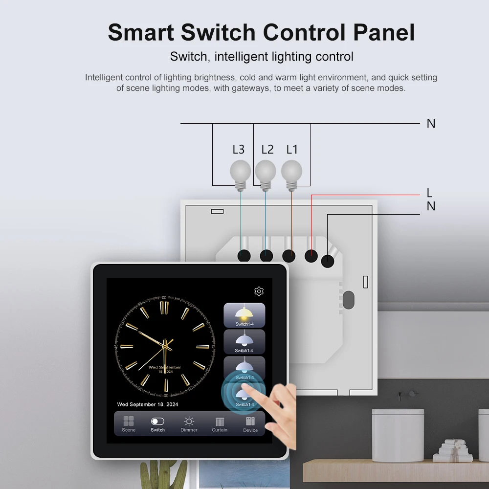 2026 New Arriving 4 Inch 1 2 3 Gang Full Screen Tuya Smart Home Zigbee Wall Switch Wifi Switch Smart Home Scene Panel