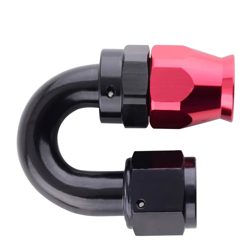 AN-8 90-Degree Swivel Hose End Fitting - Red & Black - For Fuel, Oil, Or Gas Lines