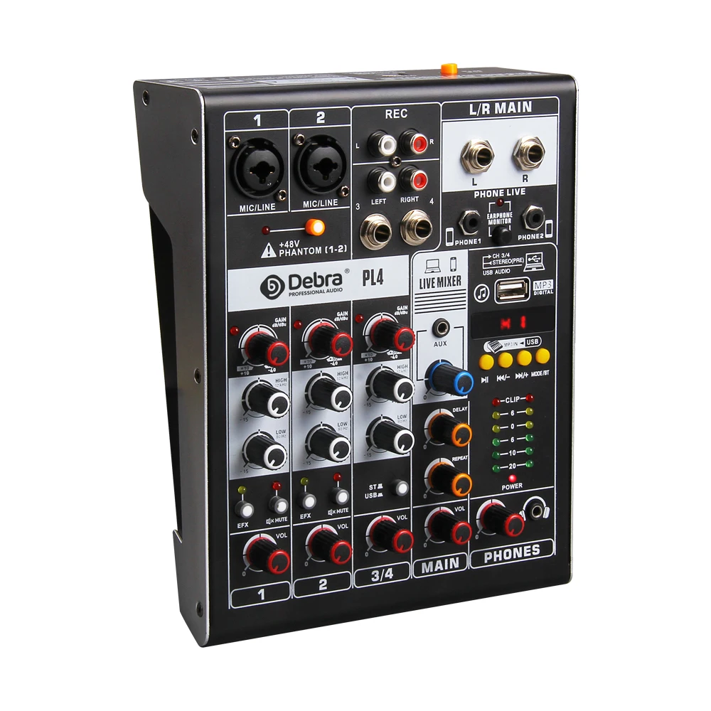 6チャンネルオーディオミキサーチューナーDJコンソール、48Vファントム