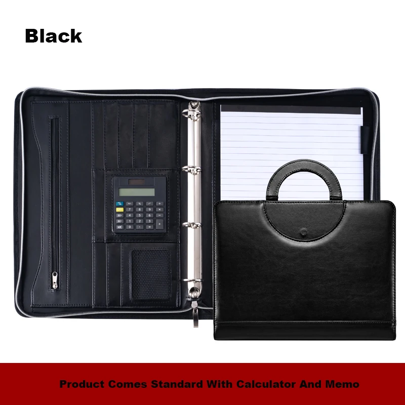 Zippered Padfolio Portfolio Binder,A4 Leather Folder Portfolio With