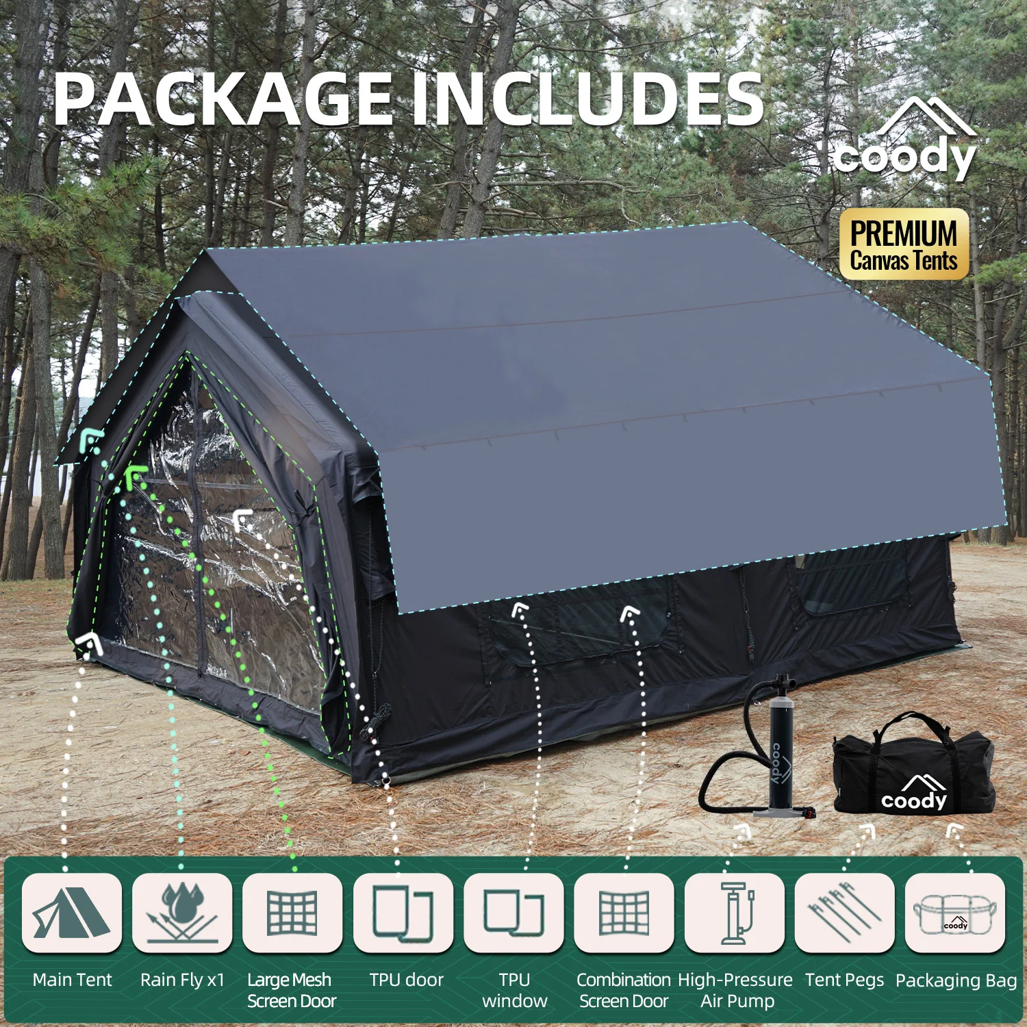 Coody Familia 17.2 エアテント-ブラック 高級屋外キャンプテント