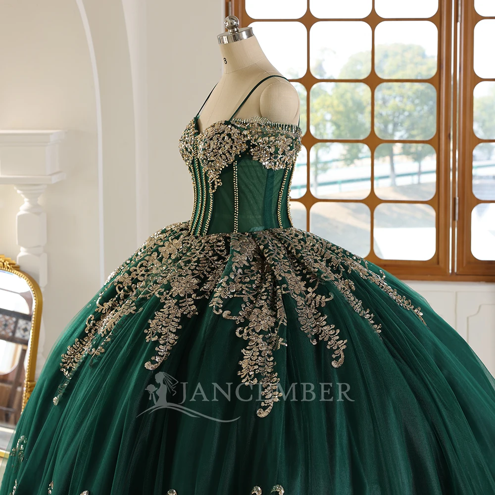 Luxury Emerald Green Quinceanera Dress Golden Lace Applique Princess  Birthday Party Vestidos De 15 Anos Customized Wc042| Alibaba.com