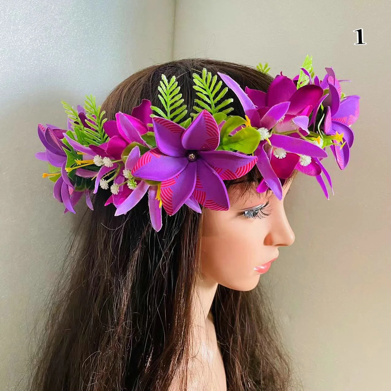 Hawaiian Luau Party Set - 4-Piece Flower Leis With Headband & Bracelets For Tropical Theme