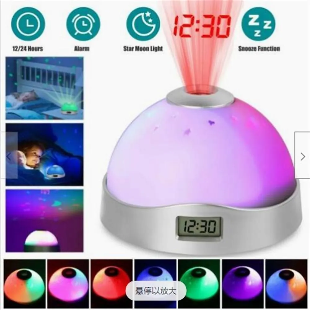 Promotional Gift Mini LED 7 Colorful Changing Christmas Gift Bedside Projection Alarm Clock