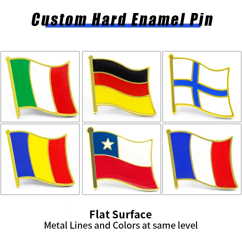 Metal Badges Labels Wholesale Design Custom Logo Hard Enamel Kazakhstan Poland Mexico Flag Pin for Souvenir