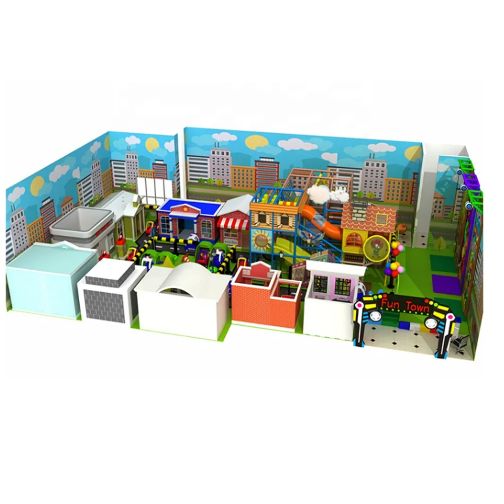 Pretend City Town Playhouse Toddler Role Play House Park Equipment Set  Commercial Small Kids Play House Indoor Playground
