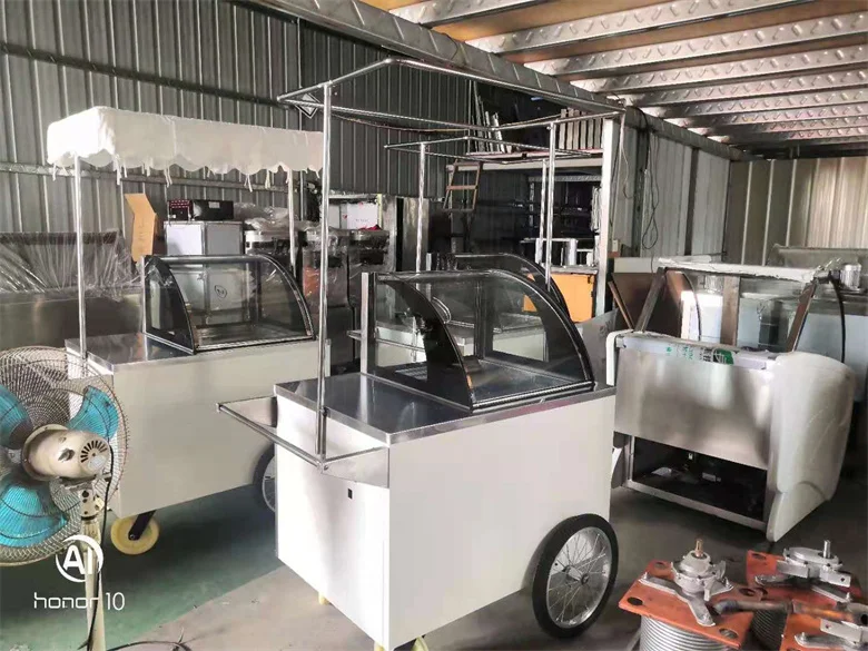 Kolice Street Italian Gelato Mobile Push Popsicle Showcase Freezers Bicycle Ice Cream Vending Cart for Sale
