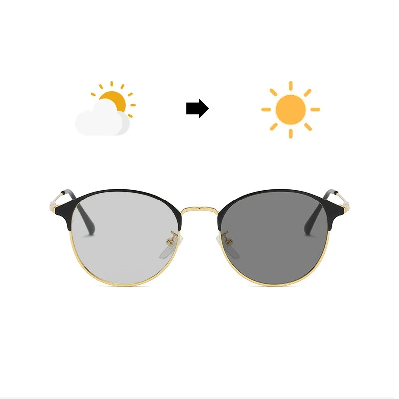 Fashion Color Changing Anti Blue Light Glasses for Men Retro Metal Frame Round Glasses Photochromic Glasses