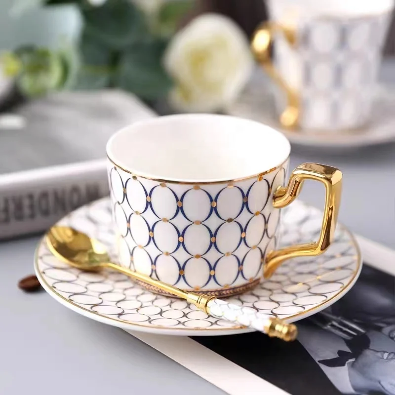 Dinner Set Luxury Ceramic Coffee Cup with Saucer Cappuccino Latte Ceramic Coffee & Tea Mug Sets