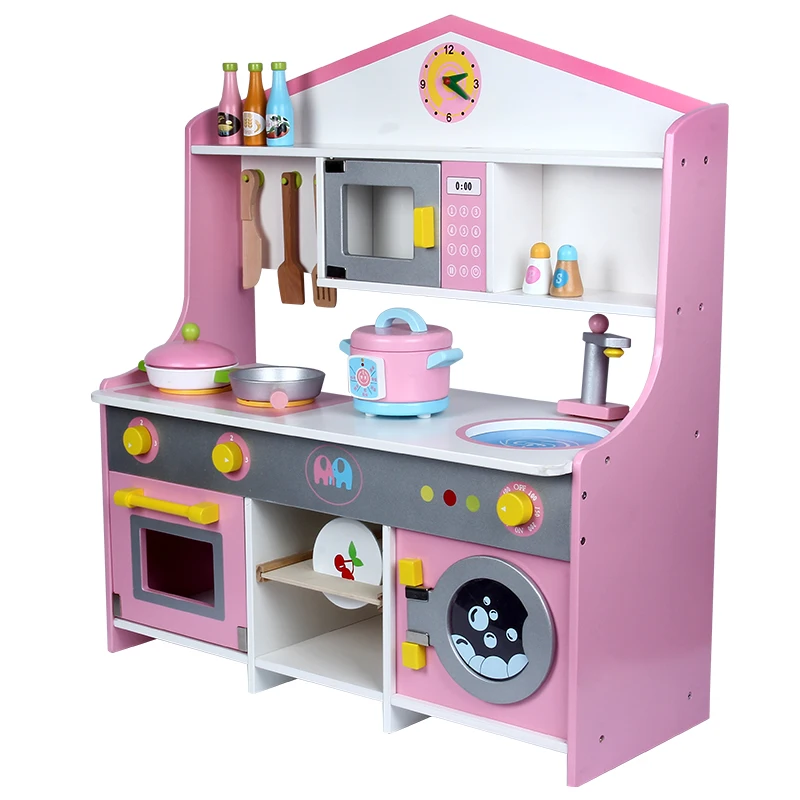 Kids Cooking Toy Washing Machine Toy Pretend Play Wooden Kitchen Toy for Kids