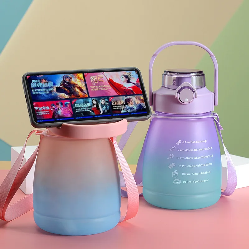 Multicolour Large Capacity 1300ml Plastic Gym  Kids School Drinking Carry Water Bottle with Strap and Phone Holder