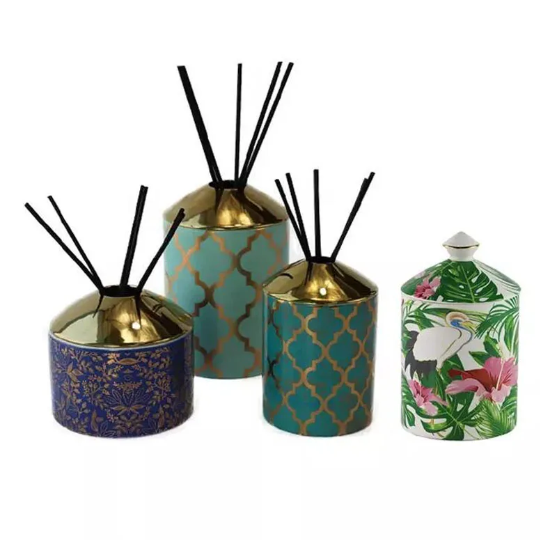 Luxury porcelain diffuser bottles perfume ceramic containers aroma reed diffuser sticks bottles wholesale jar with gift box