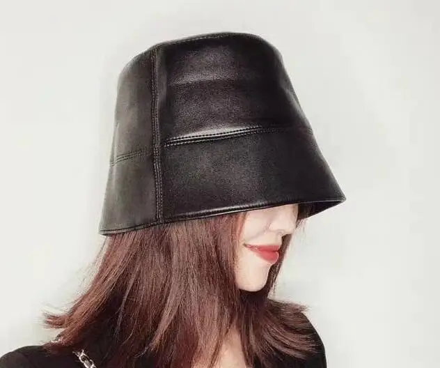 leather brimless hat