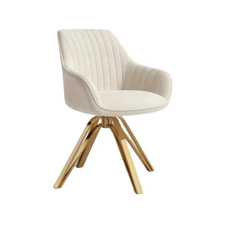 Nordic Modern Style Design With Metal Rotating Legs Velvet Leisure Armchairs Living Room Dining Chairs Bedroom Swivel Chairs