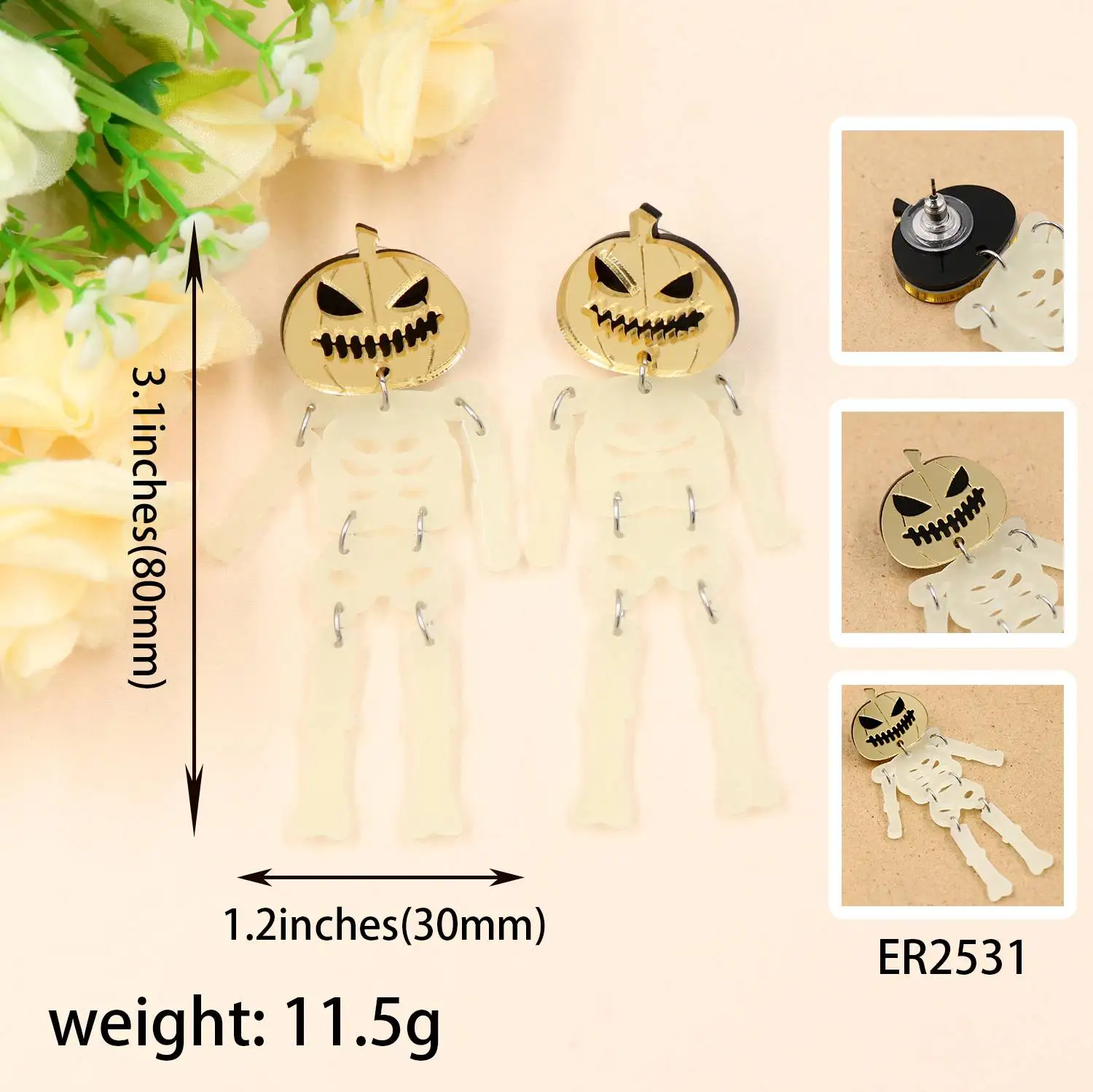 YYXER2531 High Quality Acrylic Halloween Night Glow Horror Pumpkin Skull Drop Earrings Vintage Style for Gift supplier