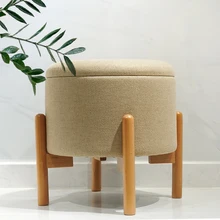 Customized Modern Home Furniture Home Stool Ottoman Round Fabric Modern With Wooden Legs Designer Ottoman Stool