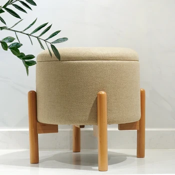 Customized Modern Home Furniture Home Stool Ottoman Round Fabric Modern With Wooden Legs Designer Ottoman Stool
